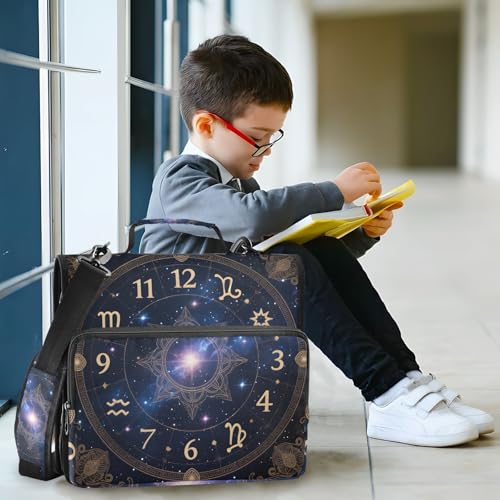 Image of 3 Ring Zipper Binder with Shoulder Strap Astrology Sun Time 1.5 inch Binders Keeper Large Capacity Multi Pockets for School Office Supplies