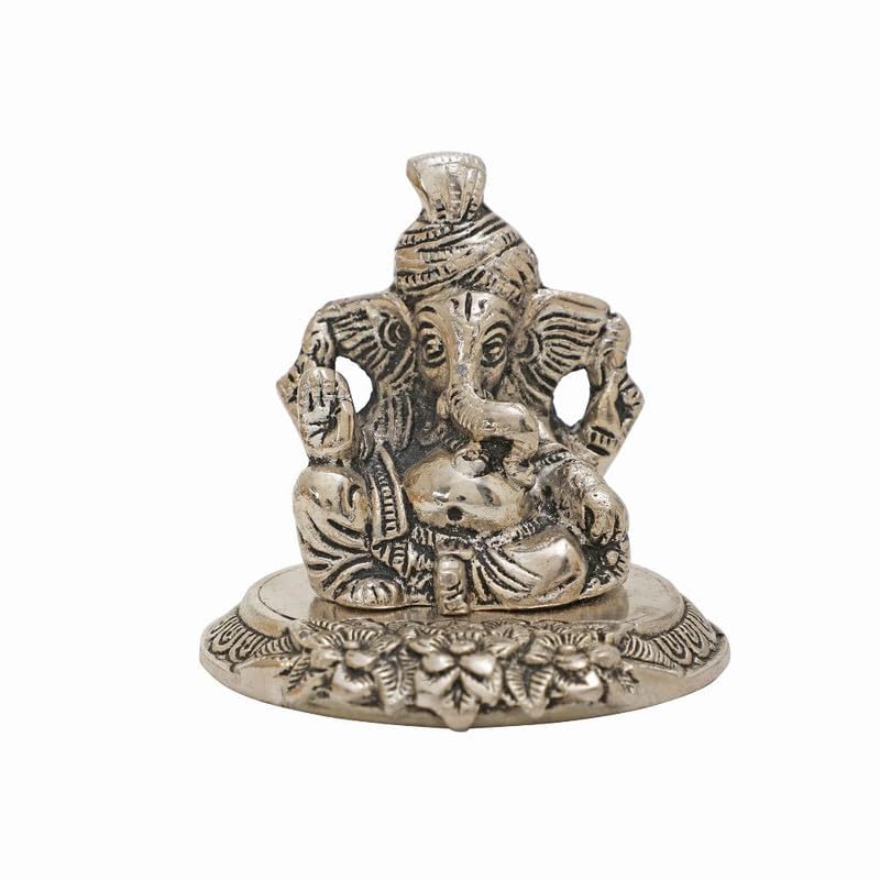 Image of INTERNATIONAL GIFT Silver Plated Pagdi Ganesh Idol Statue | Diwali Tag with Velvet Box & Carry Bag | for Pooja, Blessing, Festival Occasion, Return Gift Showpiece