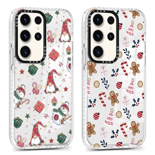 2 pezzi Natale Cover per Samsung Galaxy S23 5G 6.1Cellulare Trasparente Custodia telefono Aesthetic Motivo Disegno Protezione Fotocamera Antiurto Christmas Case Ragazze Regalo A silicone