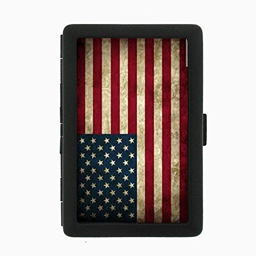 Vintage American Flag D1 Black Metal Cigarette Case Patriotic Freedom American Heroes Veterans
