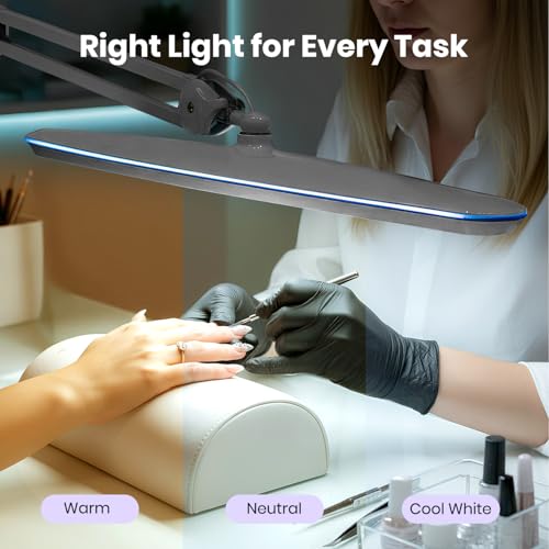 Image of Neatfi XL 2,200 Lumens 20W LED Task Lamp - 23 inch Ultra-Wide Head | 182 SMD LEDs | 4 Brightness Levels | 3 Light Modes | Eye-Caring, Glare-Free | Adjustable Arm (Silver, CCT with Clamp)