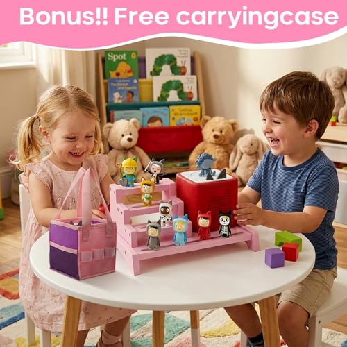 Image of for Tonies Box Organizer Shelf, 3-Tier Pink Tonies Magnetic Shelf Compatible with Toniesbox 1 and Toniesbox 2, Desktop Display Storage Rack for 10-15 Tonies Figures and Compatible Charging Station