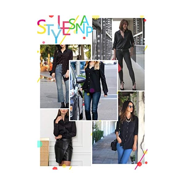 HOTOUCH Women Collared Button Down Long Sleeve Dress Shirt Black Small