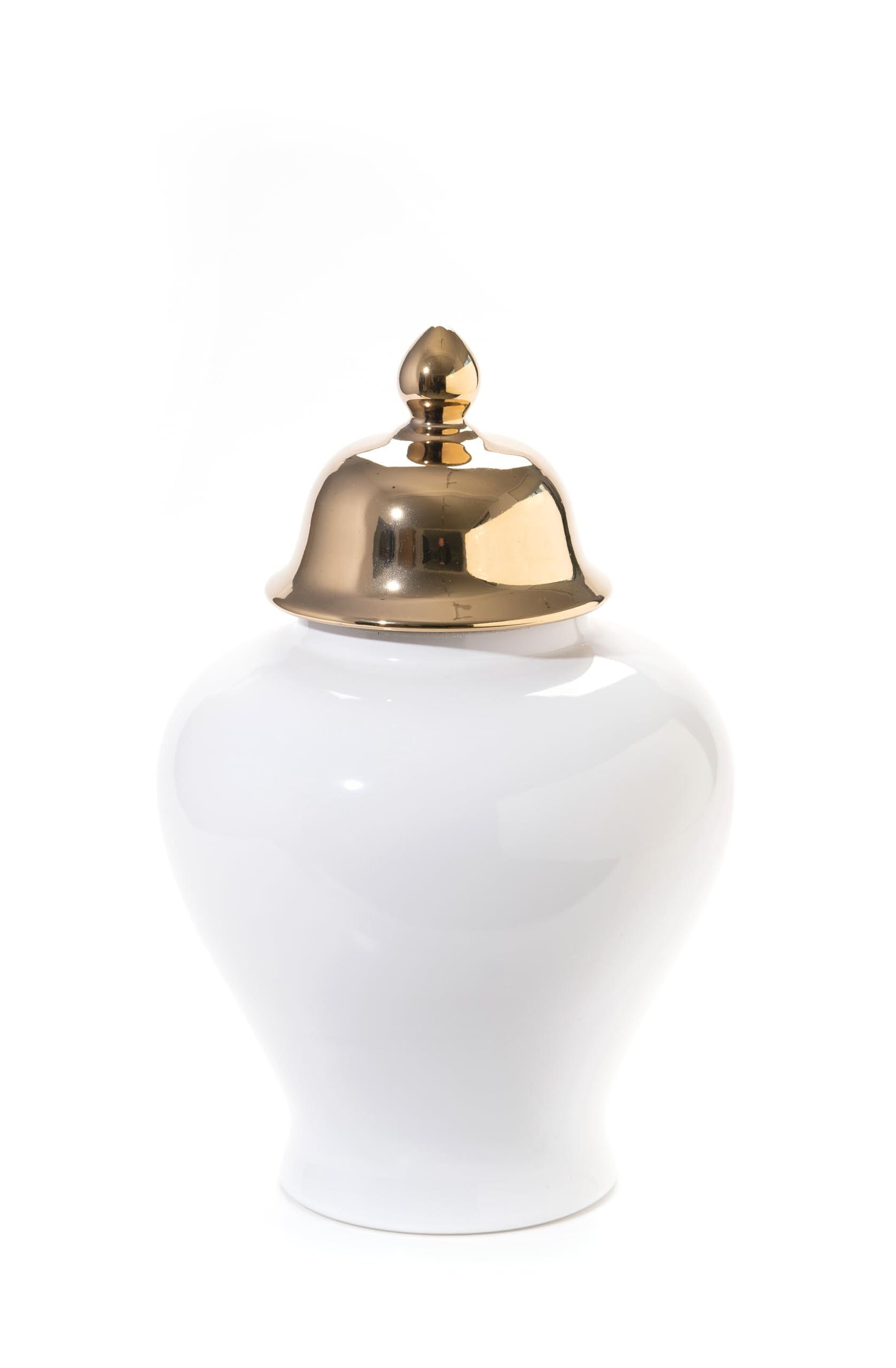Ginger Jar,White Ginger Jar with Gold Trim,Ginger Jar Vase Decor, Ceramic Decorative Jars for Home, Office, Table, Living Room, Bookshelf, Mantle Fireplace, Centerpieces,15"H