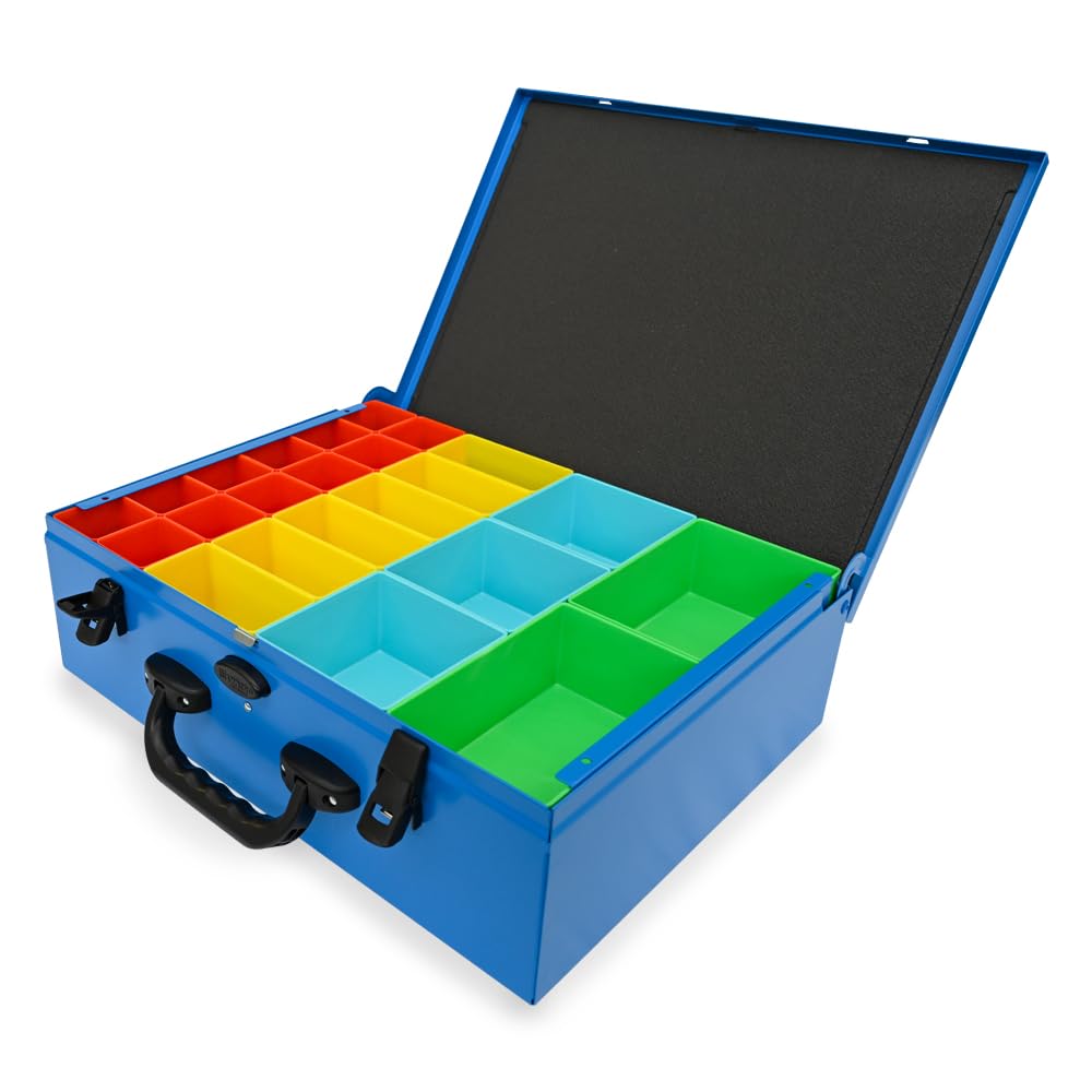 Syncro System Valigetta portaminuterie in metallo furgone officina mobile – 46 vaschette modulari gancio sicurezza 44x34x13 cm