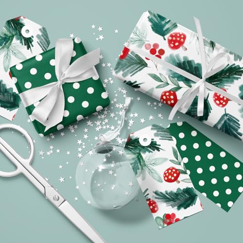 LeZakaa-Reversible-Christmas-Wrapping-Paper-Roll-17-inches-x-328-Feet-50-Pack-Paper-Placemats-Red-Mushroom-and-Holly-Design 51DhilOMjBL