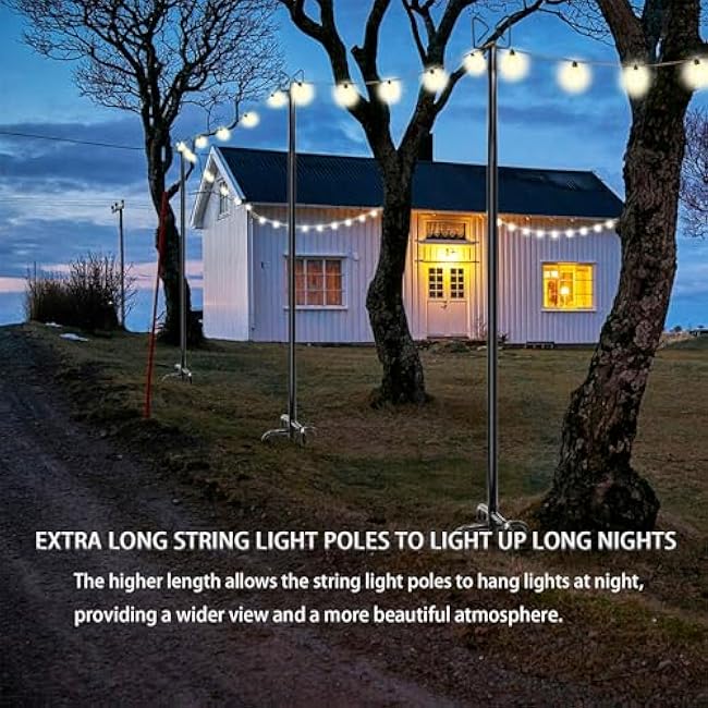 5Pack 8.6FT String Light Poles for Outside Adjustable Light Poles for Outside String Lights for Outside String Lights Hanging, Garden Lawn, Christmas, Wedding, Party