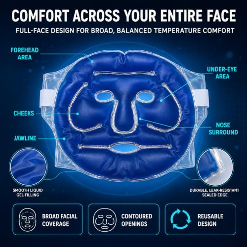 ZODZE Reusable Hot & Cold Gel Face Mask Set with Eye Mask, Cooling - Image 6