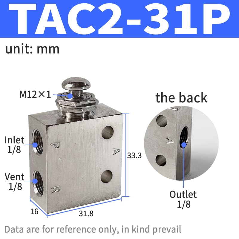 Air Pneumatic Mechanical Valve 2 Position 5 Way Toggle Button Switch TAC2-41V 31V 41P 31P 41PP TAC-4V 4P 3P 3V TV-3S(Color:TAC2-31P)