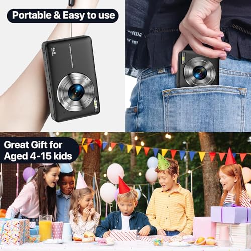 Image of LEKATO 1080P Kids Digital Camera with 32Gb Card, 2 Batteries, Lanyard, 16X Zoom Anti Shake, 44Mp Compact Portable Small Point and Shoot Cameras Gift for Kids Student Children Teens Girl Boy (DC)