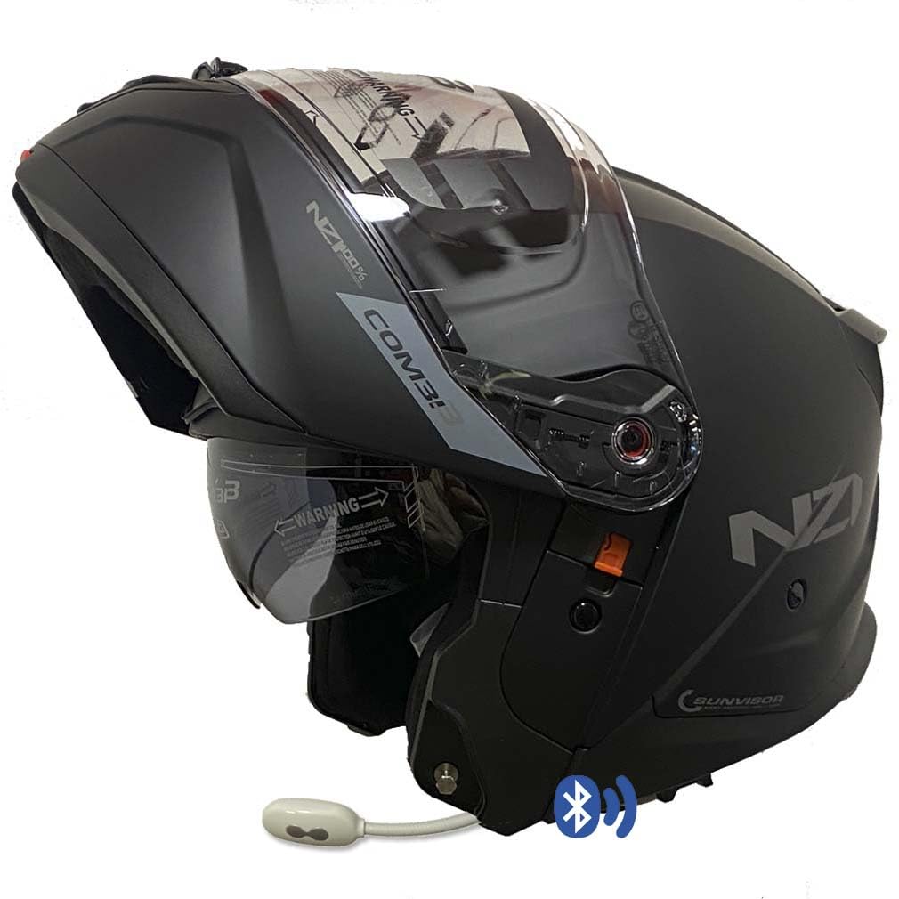 NZI Combi 3 Duo Negro Mate Bluetooth Intercomunicador Headset Integrado - Casco de Moto Modular Abatible con Visor Solar - Homologado P/J ECE 22.06