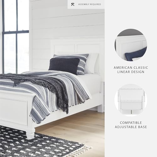 Image of Signature Design by Ashley Kids White Twin Panel Bed, Headboard & Footboard | Solidly built wood and MDF frame, Youth bedroom use, Smooth painted finish, Adjustable base compatible, Fortman Series
