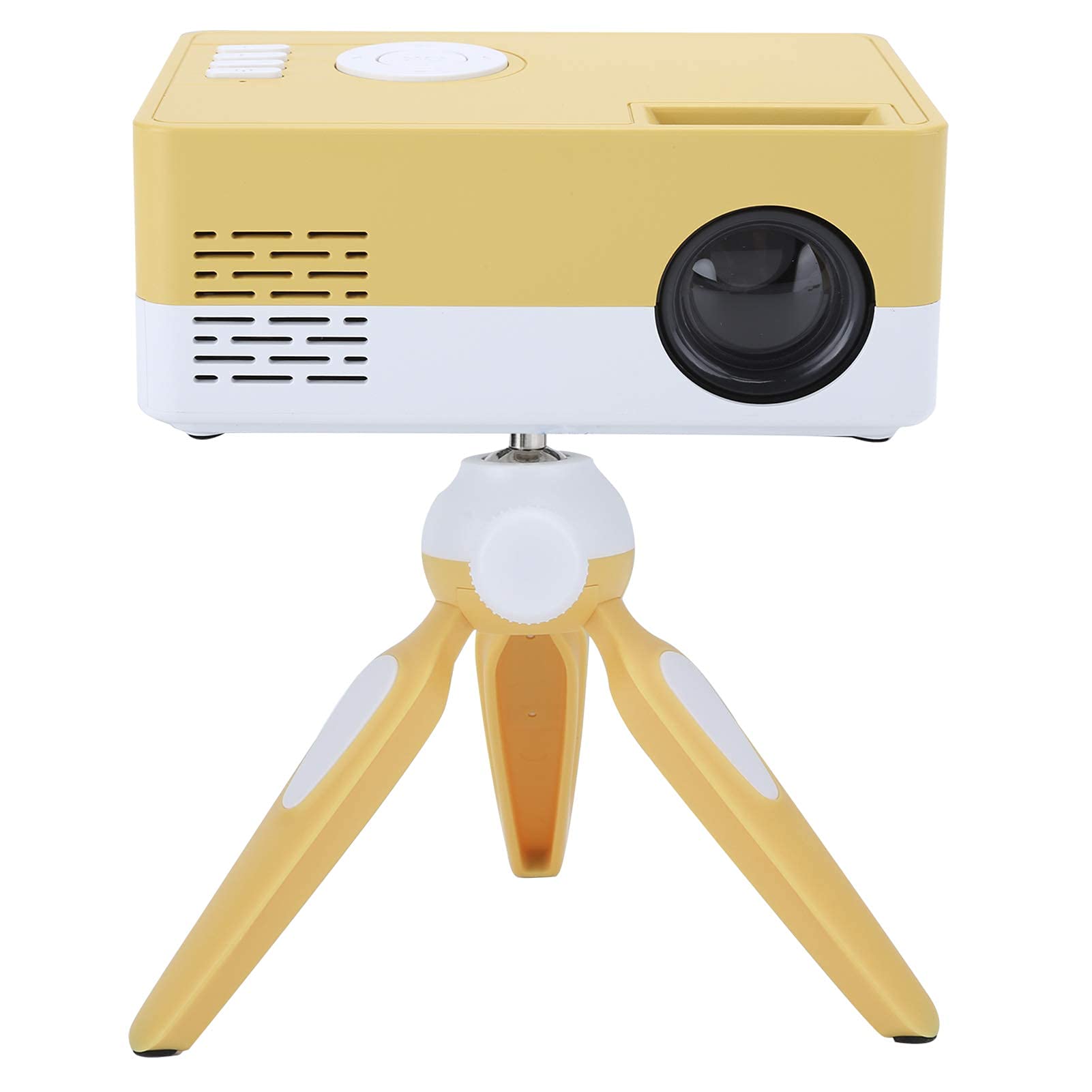 Dpofirs Proyector LED de 1800 LX, Mini proyector portátil con proyección de 24-60 Pulgadas, Reproductor Multimedia de Video de Cine en casa de 1920 X 1080p Proyector con Estante(Blanco Amarillo)