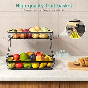 2tierfruitbasketforkitchenwith2bananahangersdetachablemetalfruitbowlforkitchencounterforfruitandvegetablestoragelargecapacitytieredfruittray Urban Country Home Decor 2 tier fruit basket for kitchen with 2 banana hangers detachable metal fruit bowl for kitchen counter for fruit and vegetable storage large capacity tiered fruit tray urban country home decor