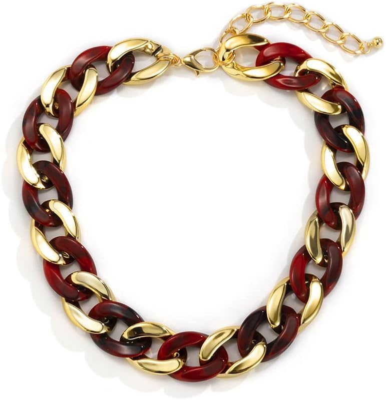 FDEETY Collar Cadena Gruesa Eslabones Resina Acetato Combinado Metálico Ajustable Elegante Mujer Joyería Cuello Declaración