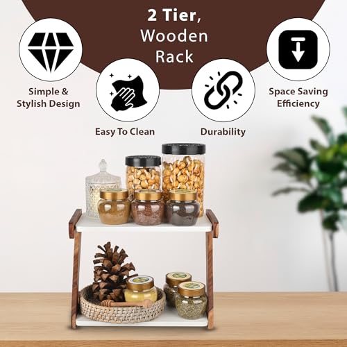 Image of OXMIC 2-Tier Kitchen Rack & Organizer Spice Rack & Container Organizer, Utensils Dishes Spices Jar Holder Rack & Cup & Glass Holder (2 Layer Rack, Tiered Shelf), Countertop, Tabletop (rosewood)