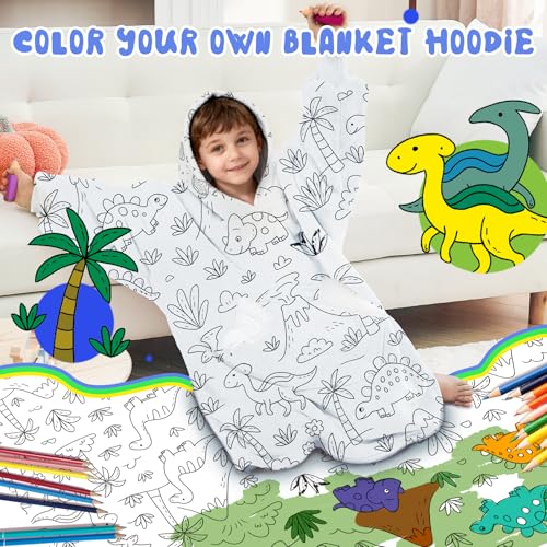 Image of Wearable Blanket Hoodie for Kids, Coloring Teen Hoodie Blanket
