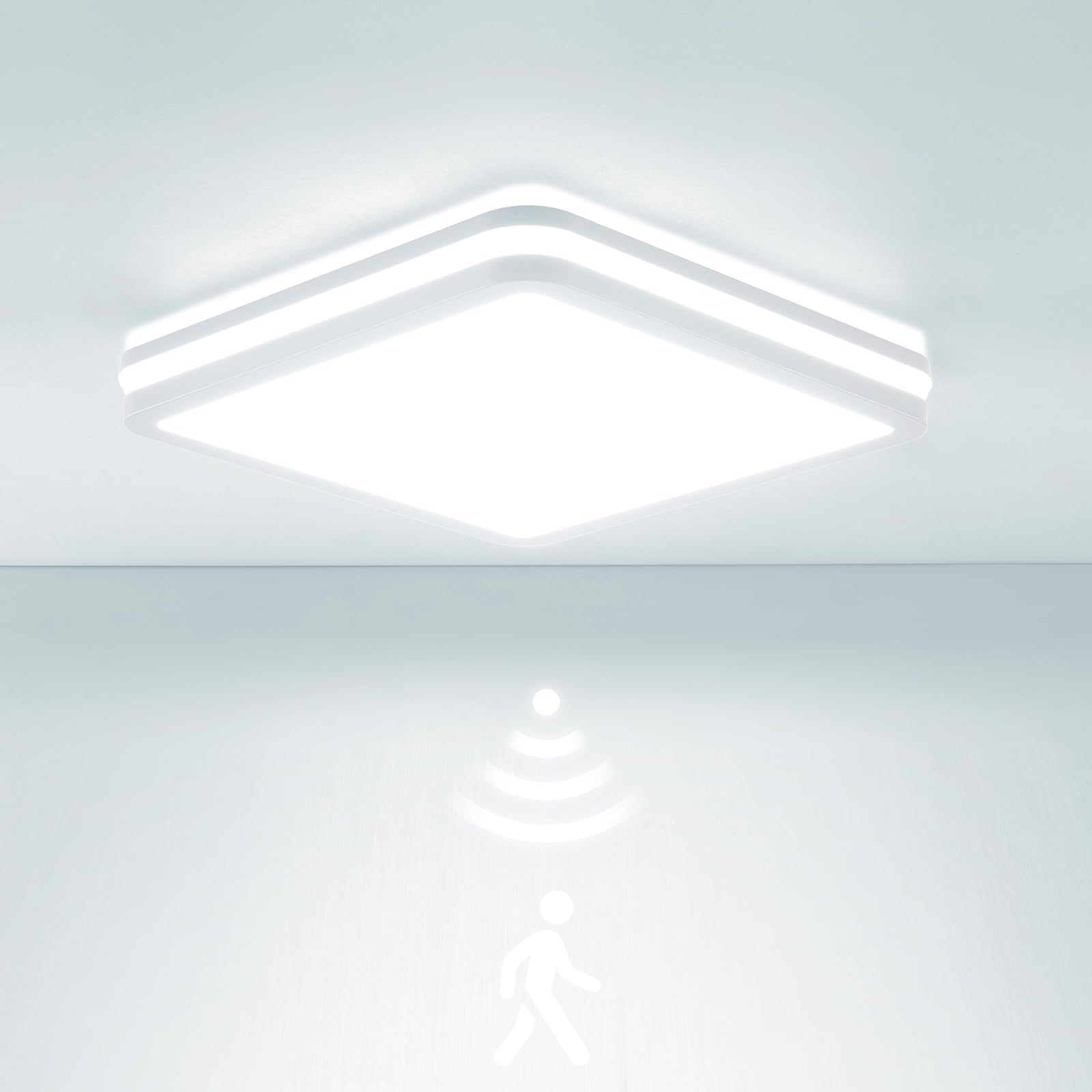 LEZOE LED Ceiling Light with Motion Sensor IP65 Waterproof 18W 2700lm 150(lm/W) Sensor LED Ceiling lamp 3000K/4000K/6500K Ideal for Bathroom, Garage, Stair, Hallway, Balcony entryway 22x22x6cm White