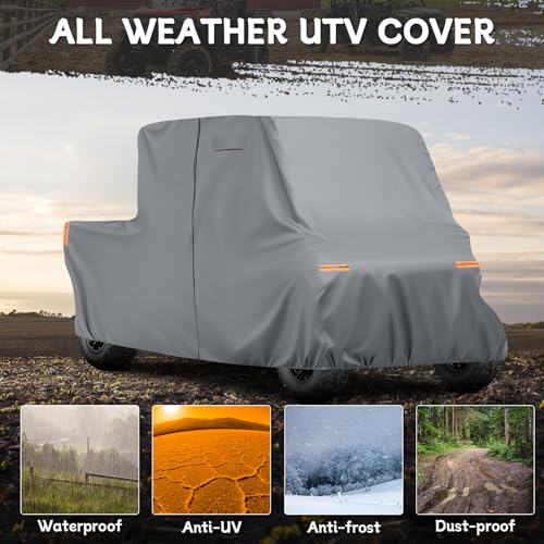 Image of Waterproof UTV Cover Compatible with Can-am Defender 4-6 Seaters, 6 Layers All Weather Cover with Air Vents, Door Zipper and Windproof Buckles and Bands for Rain Snow Dust Protection