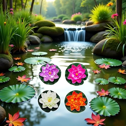 4Pcs Artificial Flowers Water Lily Foam Lotus Flower Pond Decor for Pond Patio Garden Pool Garden Accessories Creative Artificial Plants and Flowers, Decorations - Thumbnail 5