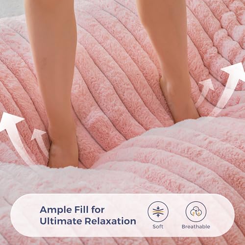 Image of MAXYOYO Giant Bean Bag Chair with Pillow, 3 in 1 Convertible Bean Bag Chair for Adults with Removable Cover, Floor Cushion Stuffed Floor Lounger for Living Room Bedroom, Pink