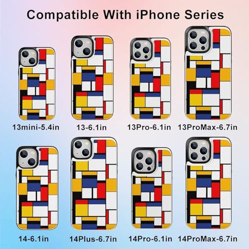 適用 iPhone15ProMax用ケース 手帳型 ピート・モンドリアン チェック柄 スマホケース カード収納 スタンド機能 アイフォン15ProMaxケース 耐衝撃 PUレザー カバー 財布型 Case
