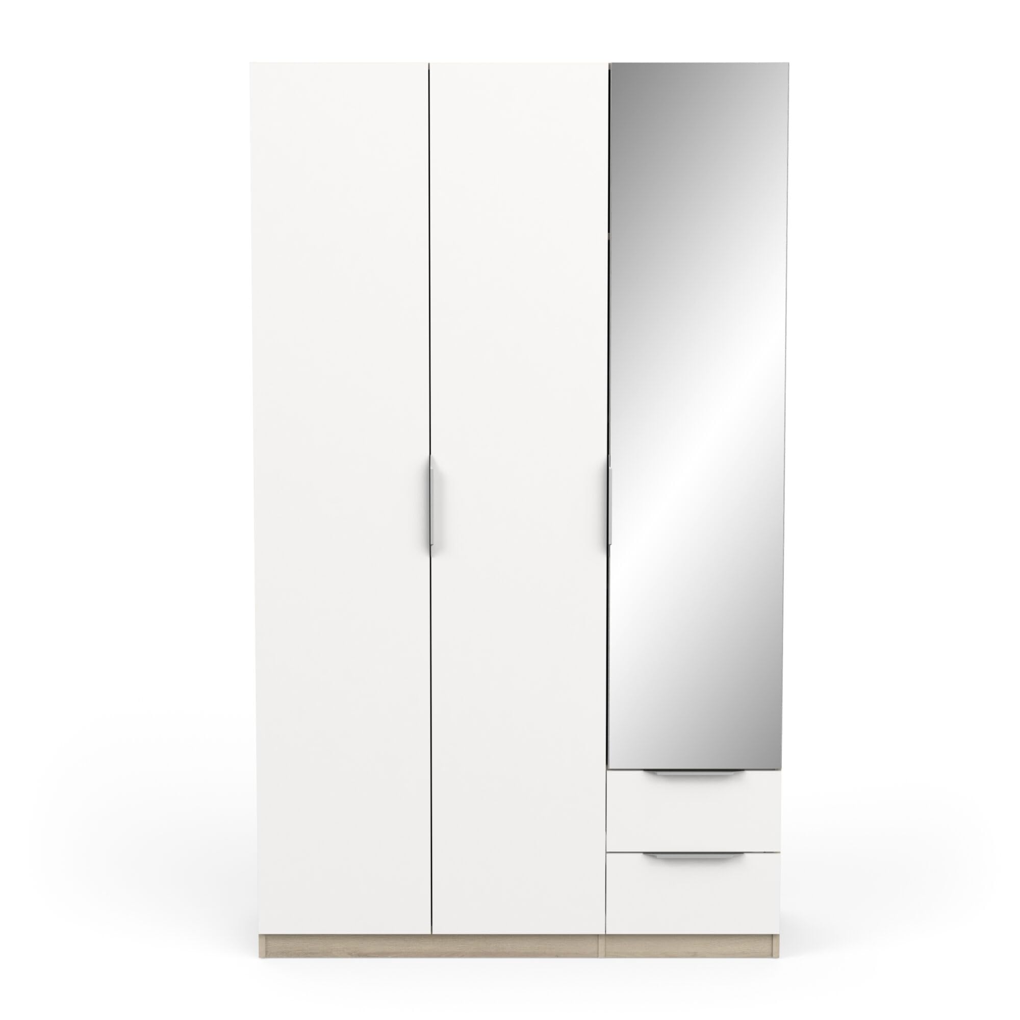 Armoire GHOST - Décor chene kronberg et blanc mat - 3 Portes + 2 Tiroirs + 1 miroir - L.119,4 x P.51,1 x H.203 cm - DEMEYERE