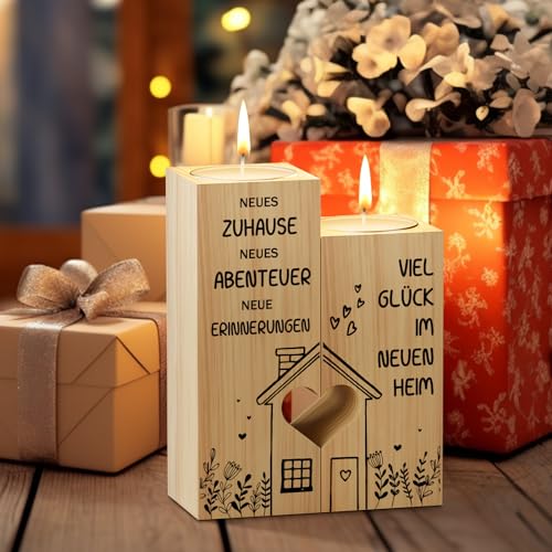 KAAYEE Einzugsgeschenke Wohnung, Kerzenständer Einweihungsgeschenk Geschenk zum Einzug ins Haus, Viel Glück im Neuen Zuhause, Richtfest Geschenk für Freundin Frauen Nachbarn (Einweihungsgeschenk)