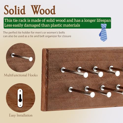 TreeHouse London Tie Rack Organizer – Holds 40 Large Ties – Solid Wood & Sturdy Metal Storage Holder for Closet – Wall Mounted Tie Display Hanger for Wall, Bedroom - (Walnut Tie Rack) 16" L X 4.25" H2