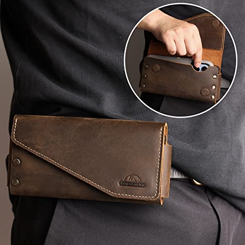 Topstache Leather Phone Holster With Belt Clip,S22 Ultra Belt Holder,Iphone 14 Pro Max Case For Belt,Leather Belt Pouch For Universal Smartphone With Otterbox Case,Flip Cellphone Pouch,Xl,Darkbrown #TOP2