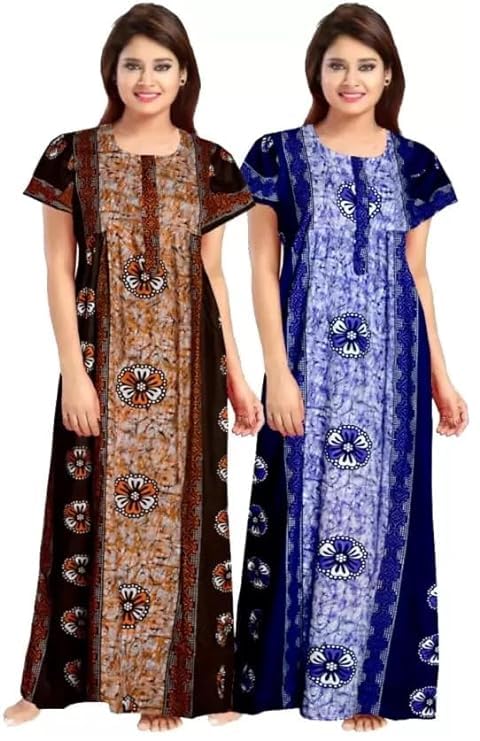 Image of Nighty for Women Cotton Printed Maxi Gown Ankle Length Nighty Night Dress Gown for Women Maxi - (Pack of 2)