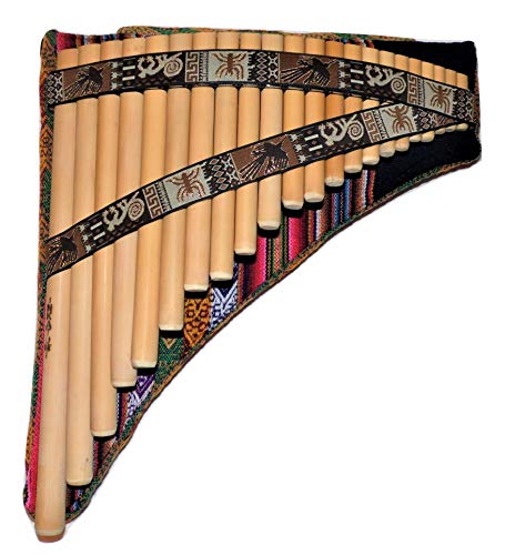 Bamboo Pan Flute 22 Pipes Natural Bamboo Nazca Lines Design From Peru - Case Included - #TOP1