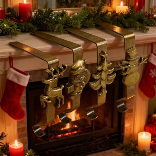 Lovskoo 4 Pcs Stocking Holders for Mantle, Metal Christmas Wreath Hanger - image 1