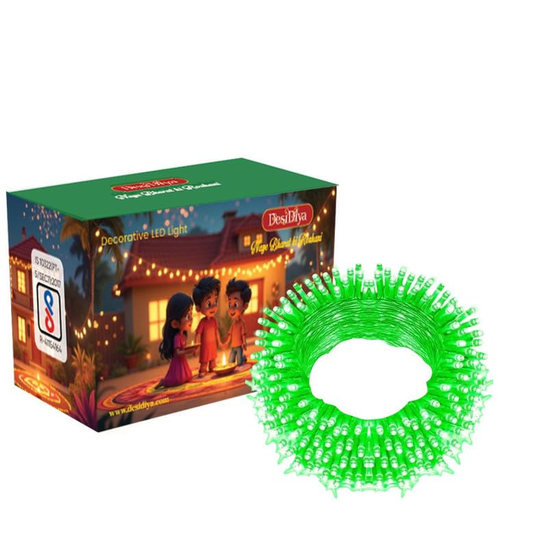 Image of Desidiya 12 Meter (39Ft) LED Rice String Lights - Green Fancy Decorative Fairy Lights for Indoor Outdoor Use, Bedroom, Wedding & Festival Ambience Pack of 1
