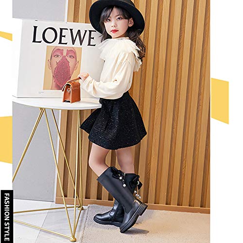 Dayiss Girl's Waterproof Fashion Side Zipper Fur Lined Knee High Riding Boots Dress Princess Shoes Girls Leather Tall Winter Boots3