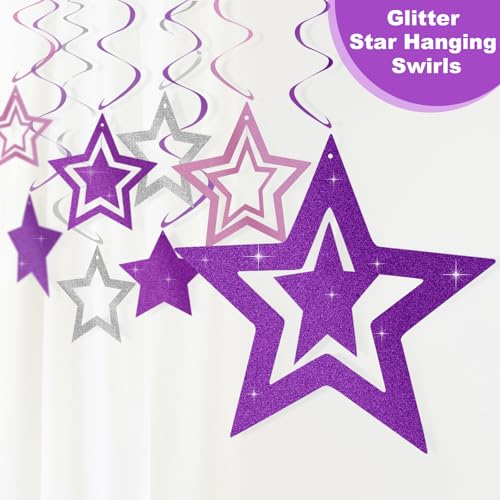 Image of Pink Purple Birthday Party Decorations Supplies Lavender Happy Birthday Banner Honeycomb Balls Fringe Curtain Foil Balloons Hanging Swirls Cake Topper Tablecloth Party Supplies for Women Girls