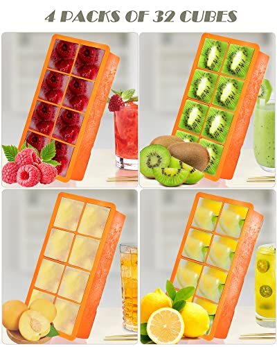 Nuezoo Large Ice Cube Tray, 4 Pack Silicone Ice Cube Mold With Lid, 2 Inch Square 8 Big Ice Cube Maker For Freezer, Cocktail Whiskey Wine, Bpa Free, Food Grade, Easy-Release – Orange #TOP5