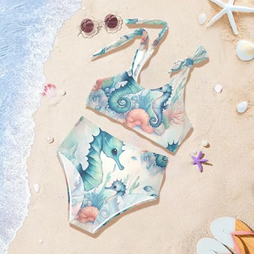 Girls' Bikini Set, Cute Seahorse Kids Swimsuit 2 Pcs Beach Bathing Suit4