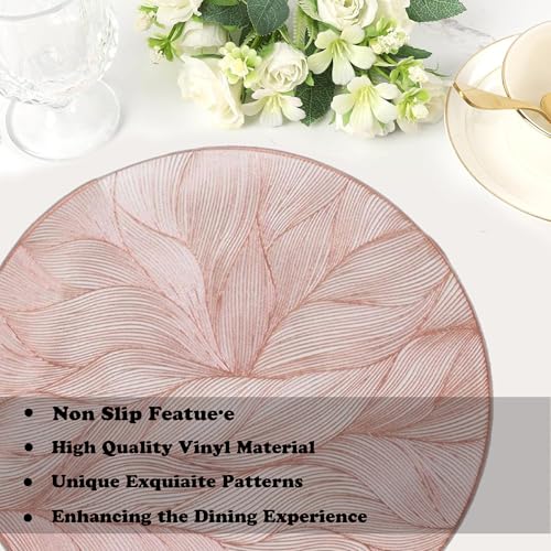 Image of HomeCloud PVC Material Round Shape Table Mat, Dining Table Mat,Table Placemats, Round Mats,Best for Bed-Side Table /Center Table, Dining Table /Shelves (Circle Leaf Flower Rosegold, Set of 2)