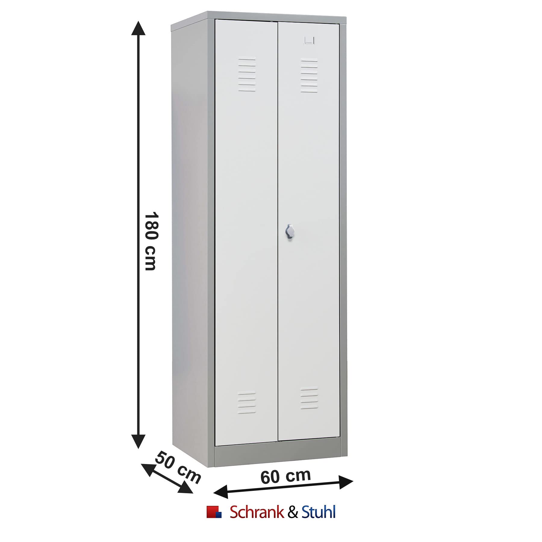 Schrank & Stuhl Mehrzweckschrank | Besenschrank mit Durchgehender Trennwand, Hakenleiste und 7 Fächern 180x60x50, Drehriegelverschluss, komplett montiert, Grau/Weiß