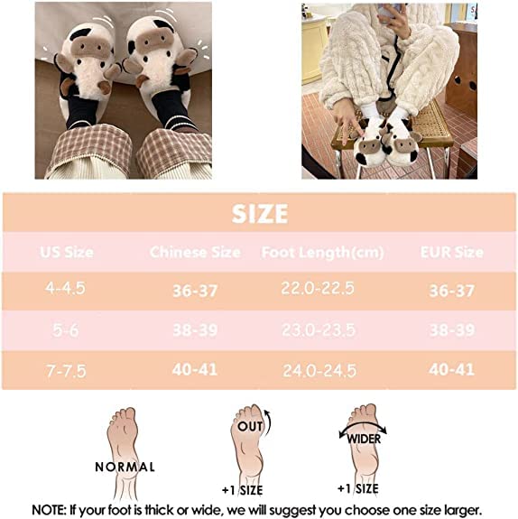 Fluffy Cow Slippers, Kawaii Cozy Fuzzy Animal Slippers, Winter Cute Cartoon Plush Cow Shoes For Women2