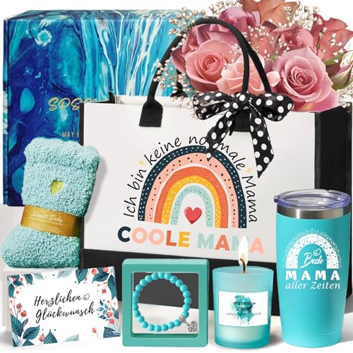Auoketuo Personalisierte geschenk für mama – Geburtstagsgeschenk-Set für Mütter, Muttertagsgeschenk für Frauen, Schwiegermütter, Ehefrauen oder frischgebackene Mütter mit Tragetasche und Thermobecher