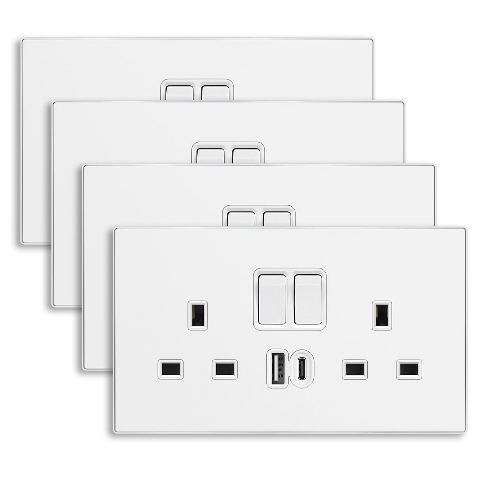 4 Pack CNBINGO Aluminium Steel Double Socket with USB Fast Charging - 20W Electric Power Socket with USB-A and Type-C, White Smooth Aluminium Panel Wall Outlet โ image 1