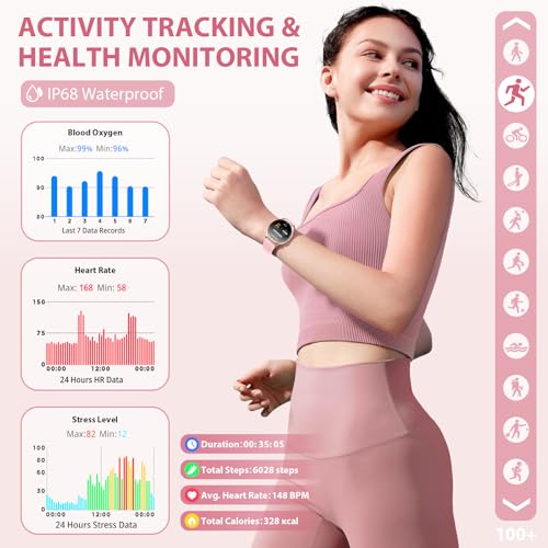 Image of Smart Watch for Women, Ultra-Slim 1.32 inch AMOLED Answer /Make Call, 100+ Sport Modes, Female Health /HR /Sleep, 2 Straps, IP68 Waterproof, Fitness Tracker for iPhone Samsung Android