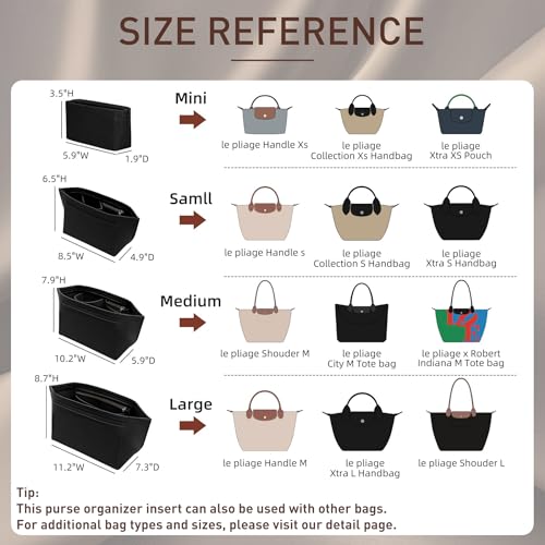 Image of Doxo Longchamp Organizer Insert Medium, Felt Bag Organizer with Cup Holderp,Suitable for Le pliage M Tote Bag and More(Black,M)