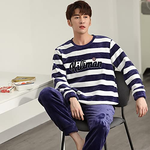 Pigiama da Uomo Caldo degli Indumenti da Notte di Inverno di Spessore Pigiama da Uomo di Flanella A Righe Pijama Casual Pigiama da Uomo di Corallo del Pile di Sonno XXXL di Spessore