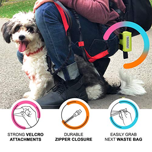 Image of Pet Dreamland Dog Bag Dispenser - Pet Waste Bag Holder Leash Attachment - Includes one Free Roll of Poop Bags - Zippered Pouch, Hook&Loop Straps and Carabiner Clip for Easy Carry (Black)
