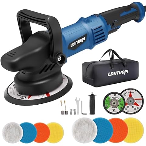LDHTHOPI 980W Dual Action Polisher, 5/6 Inch 9MM Random Orbital Polisher for Car Detailing, 2800-5800RMP for Car, Truck, RV, Trailer, Boat Cover