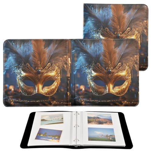 Álbum de fotos autoadhesivo bricolaje con máscara de carnaval dorada, 3 anillos, 40 páginas, 8x10 para recuerdos miniatura 2
