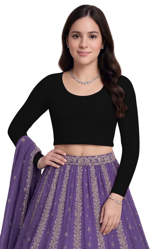 xolani Readymade Cotton Fitted Saree Blouse for Women Full Sleeve Square Round U Neck Regular fit Stretchable Pullon Western Stylish Crop Top VX16-picture-16